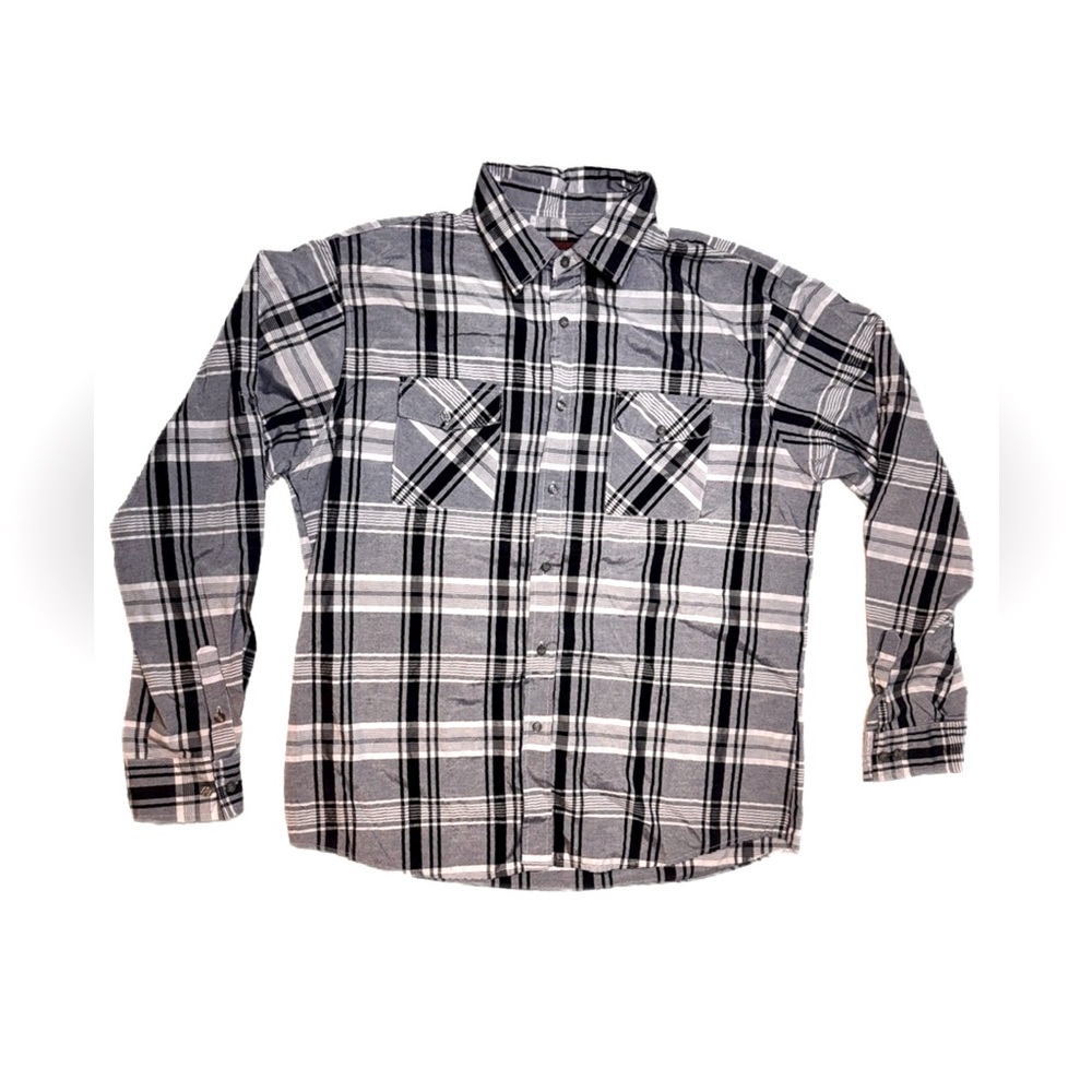 Western long sleeve  Black and Gray Plaid Men's Button Down Shirt